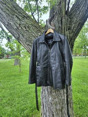 Oscar Piel Genuine Leather Jacket Zipper Front Black Large